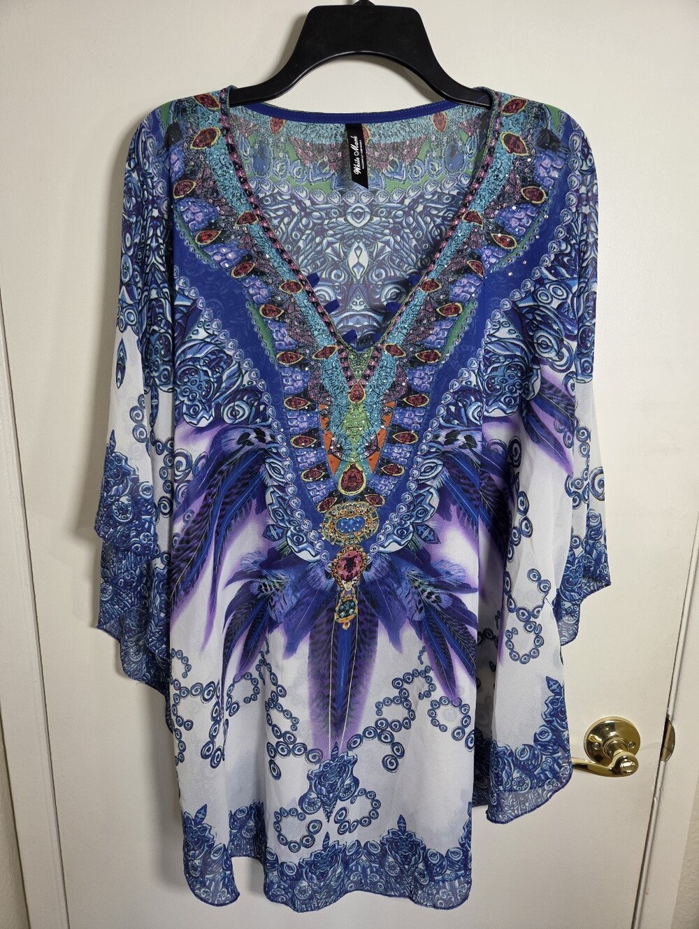 White Mark Couture Peacock Poncho OS Resortware Festival Glam Gothic Boho Chic